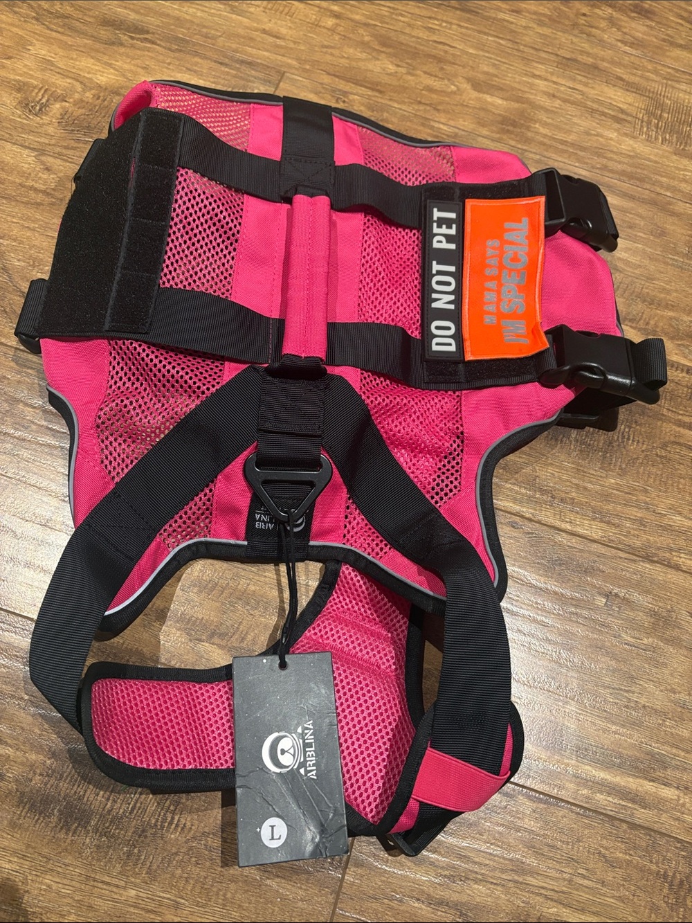 Large Pink Comfort Mesh Dog Harness with 'Do Not Pet' Patch